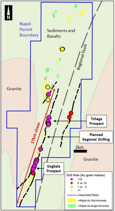 Napié Permit - Drill results along newly identified shear zones