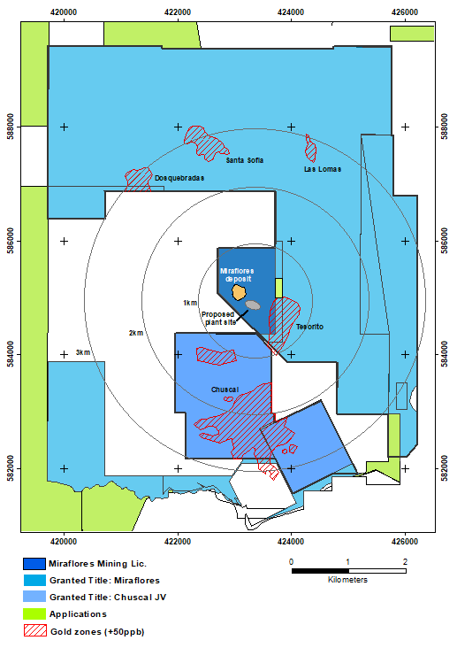 Quinchia Gold Project targets (in various shades of blue)